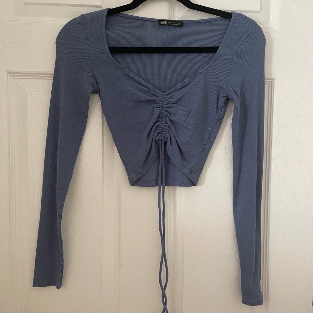 Zara Adjustable Tie Crop Top - Blue